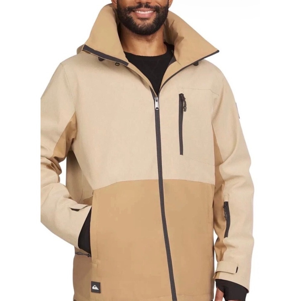 Quiksilver Mission Solid Snow Jacket Mens M Tan Khaki Ski Snowboard Coat NO HOOD